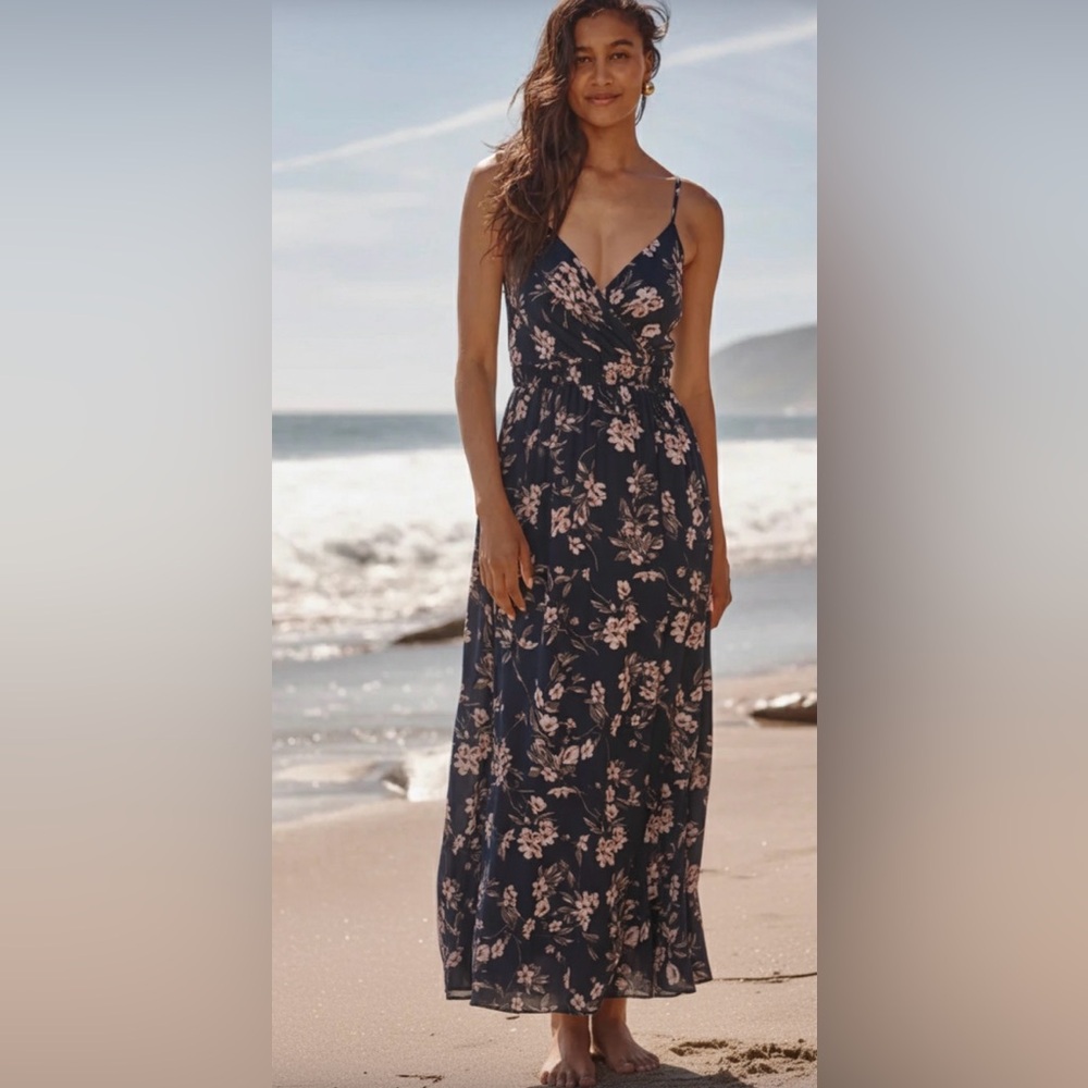 Aqua Floral Navy Maxi Dress